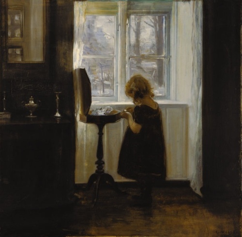 Meisje bij bijzettafeltje - Carl Holsoe