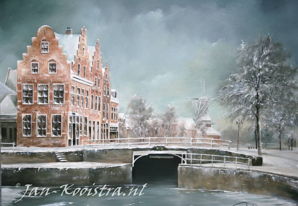 Winters stadsgezicht van Jan Kooistra